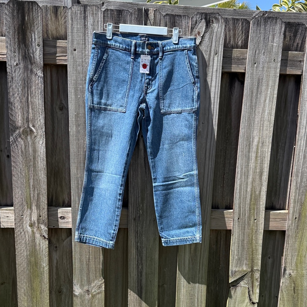 J. Crew Blue Cropped Straight-Leg Patch Pocket Jeans